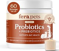 FeraPets USDA Organic Probiotics for Dogs & Cats - Prebiotic Powder with 12 Strains & 5B CFUs for Gut Health, Immunity, Skin & Coat - 60 Scoops