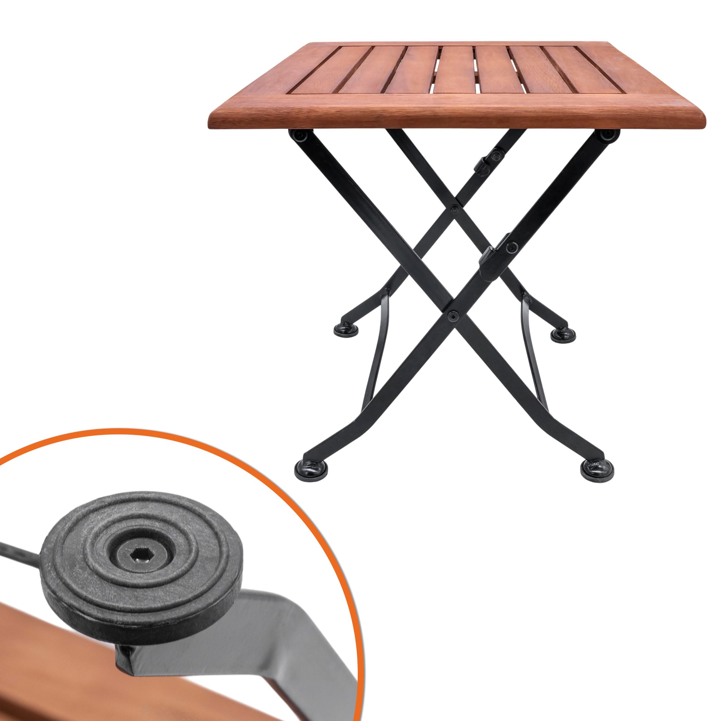 Spetebo Eukaliptusowy stół ogrodowy z metalową ramą – 45 cm – składany stół ogrodowy, drewniany stolik bistro, stolik pomocniczy