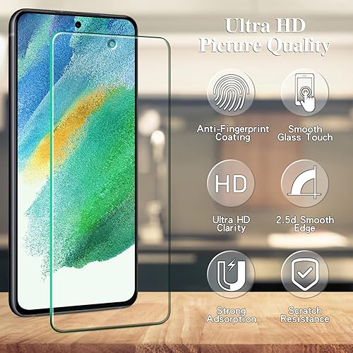 Miniatura 2 de Pokolan Paquete de 3 protectores de pantalla para Samsung Galaxy S21 FE 5G, vidrio templado, desbloqueo de huellas dactilares, antiarañazos, sin