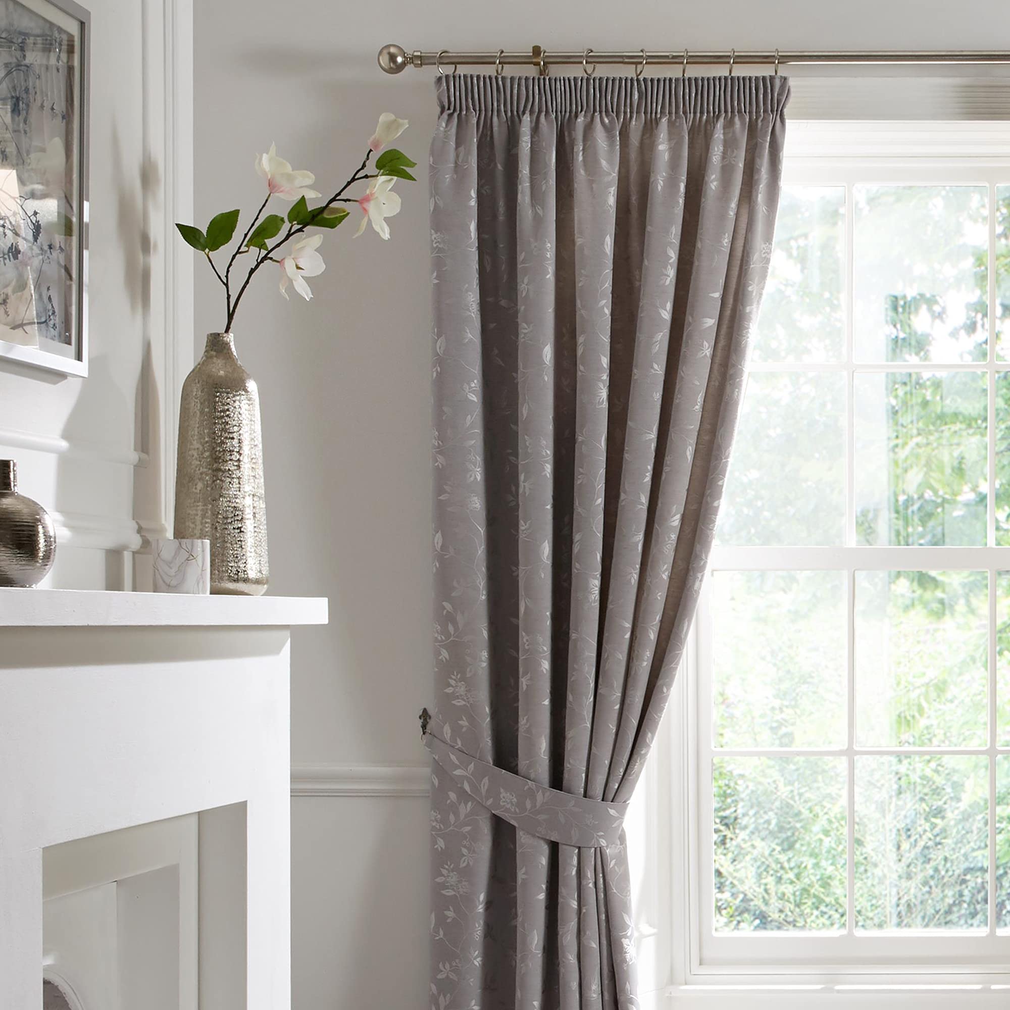 Curtina - Bird Trail - Jacquard Pair of Curtain Tiebacks in Grey One Size, 26" - Image 2
