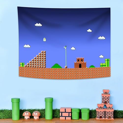 Pounchi Tapiz Pixel Gaming (51 x 59 pulgadas con kit de ganchos), tapiz para colgar en la pared para dormitorio, sala de estar, dormitorio, para