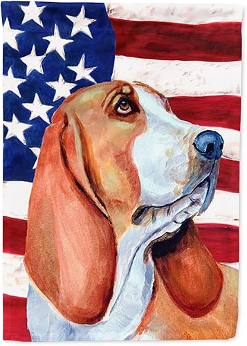 Miniatura 245 de Caroline's Treasures SS4017GF Bandera de Estados Unidos con Bulldog Inglés para jardín, bandera decorativa para patio exterior, patio, parterres,