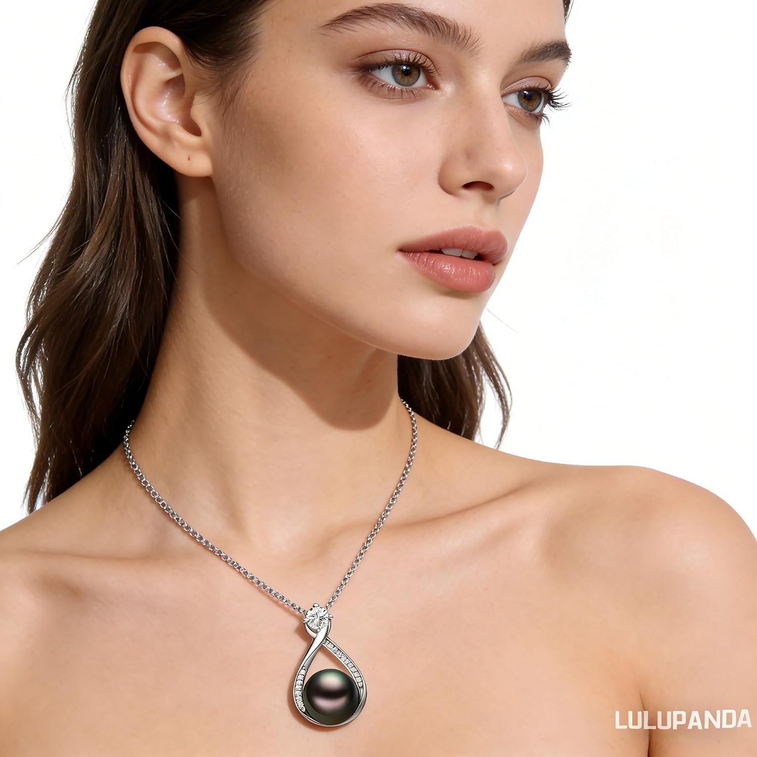 Tahitian Pearl Necklace Gift for Anniversary Birthday Christmas | Black Pearl Infinity Necklace for women with 18 Moissanites LED Gift Box Adjustable Hypoallergenic for Special & Daily Wear
