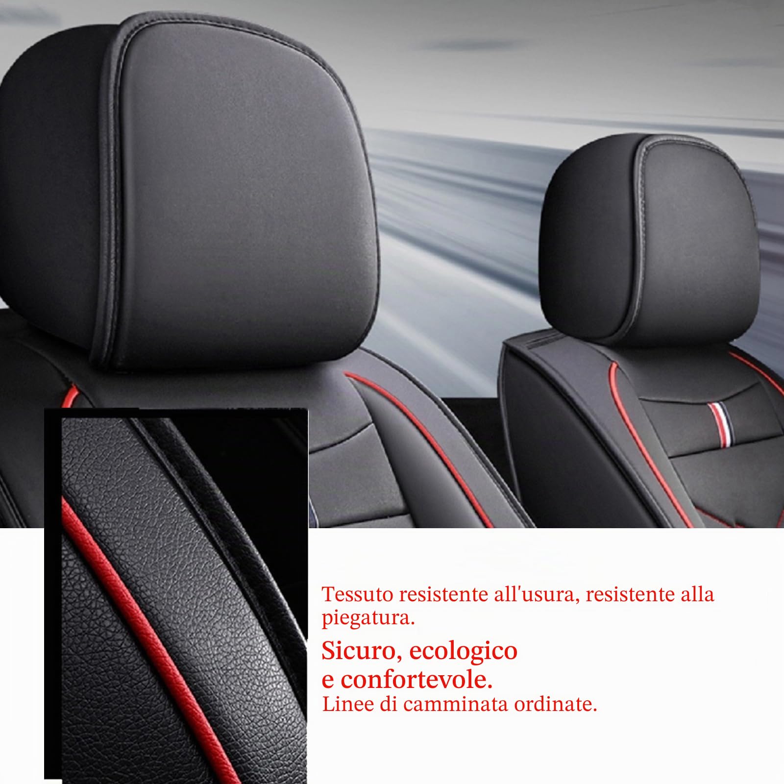 Coprisedili Auto Universale per Ford Ranger XL Raptor 2001-2024 2025, Impermeabile Copri Sedile Auto，Traspirante in Pelle Resistente all'Usura(Black-Red)