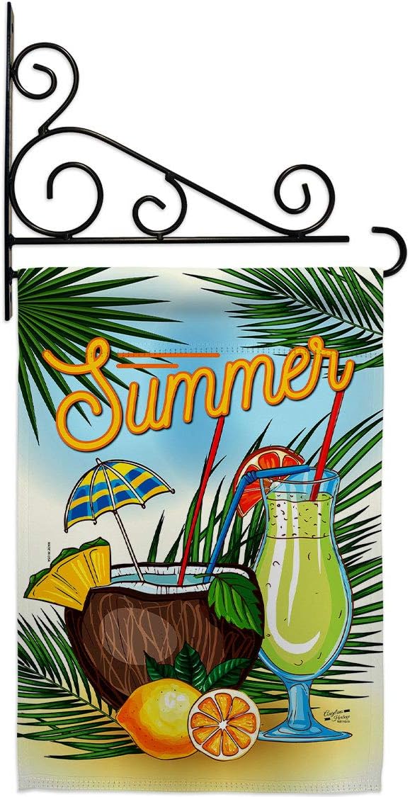 Summer Drinks Garden Flag Set Wall Holder Beverages Cocktail Margarita Mojito Bloody Mary Mai Tai Tropical Refreshing Small Decorative Gift Yard House Banner Double-Sided Made In USA 13 X 18.5