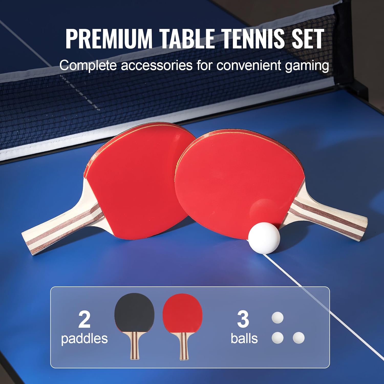 Happybuy Ping Pong Table, Mid-Size Table Tennis Game, Indoor MDF Table Tennis Table, Foldable Portable Complete Set with Net, 2 Paddles, 3 Balls, Carry Bag, Handle (No Assembly Required)