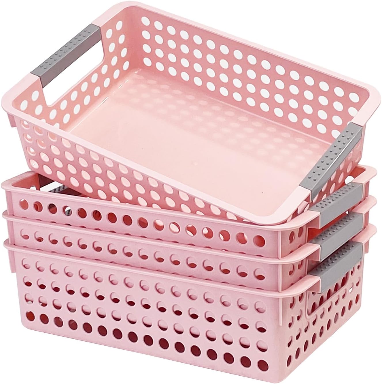 Soddeph 4 Pack Small Plastic Storage Baskets for Organizing, Stackable Bins with Handles for Shelves, Multipurpose Drawer Trays (Green)