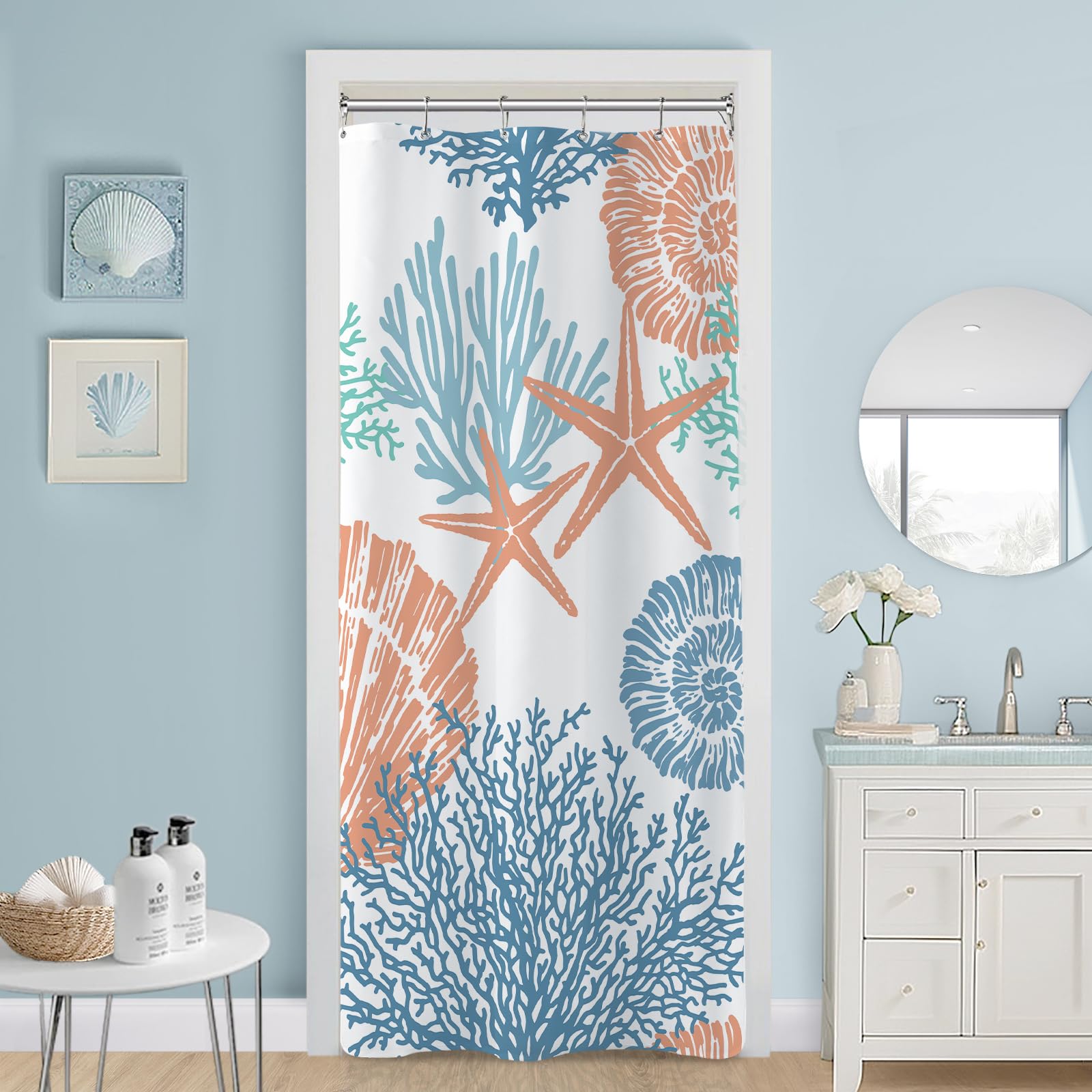 Small Stall Shower Curtain 36 x 72 Inch, Half Narrow Dorm Nautical Decor