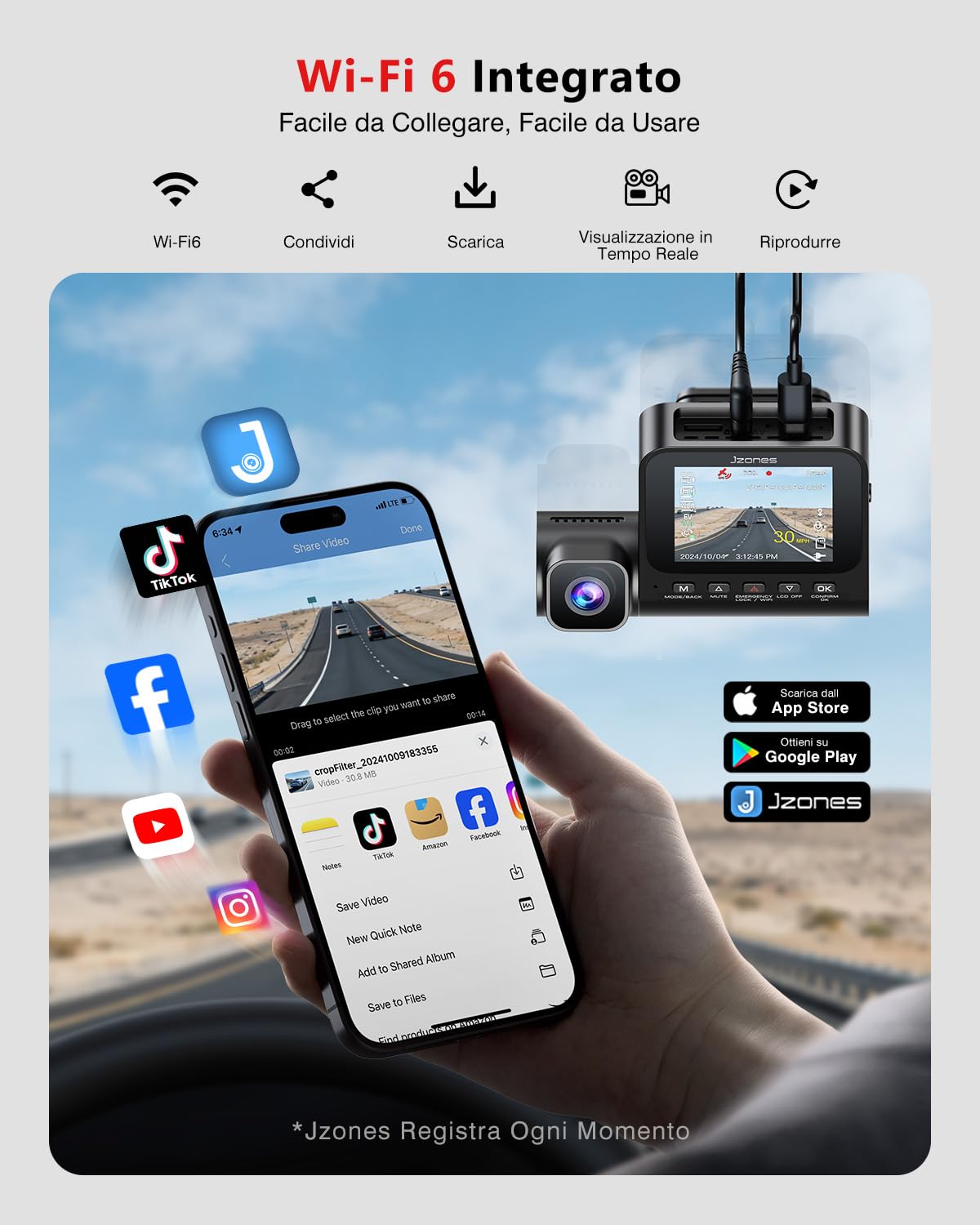 Jzones 3 Canale Dashcam Auto 4K — immagine 7 di 15