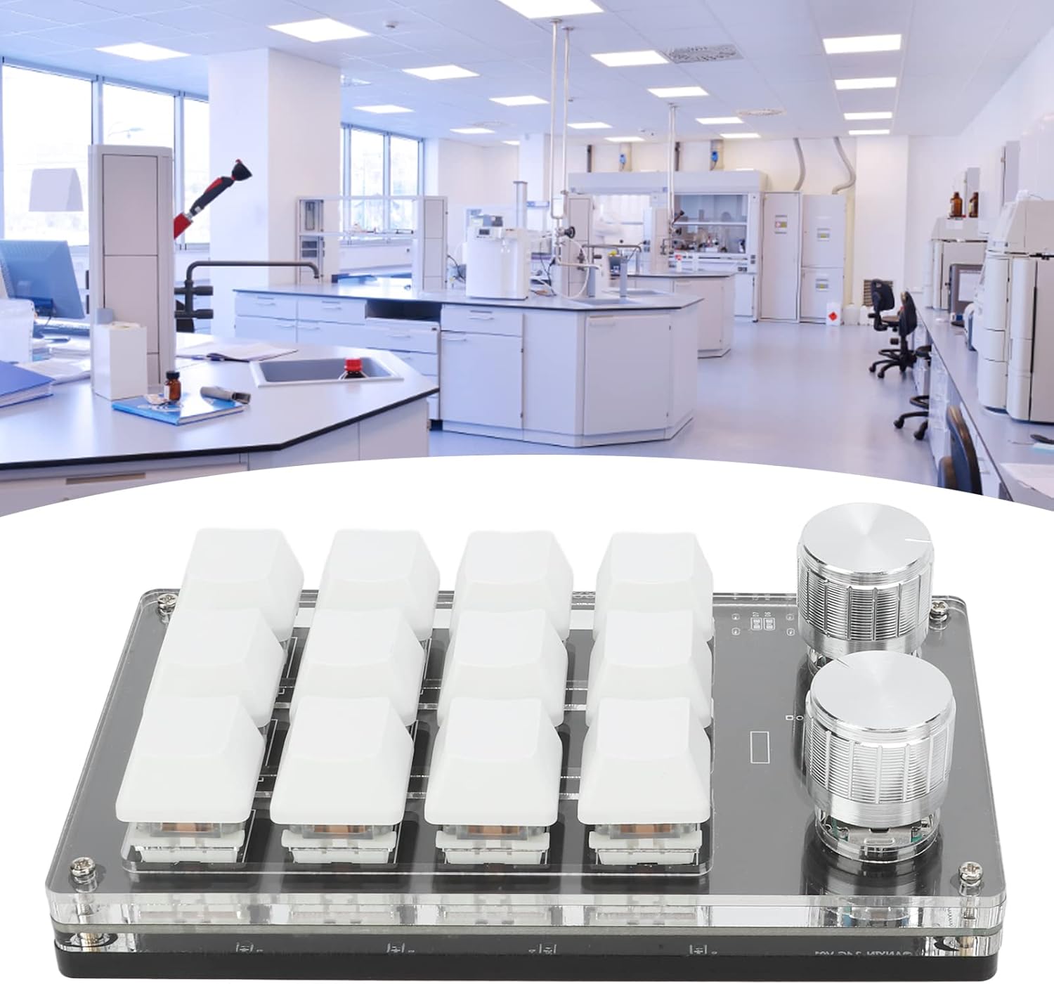 Adjustable Macro Mechanical Keyboard with Knob, Portable 12 Key Mini Programmable Keypad, Mechanical Gaming Keypad, for Office Gaming Lab (Black and White)