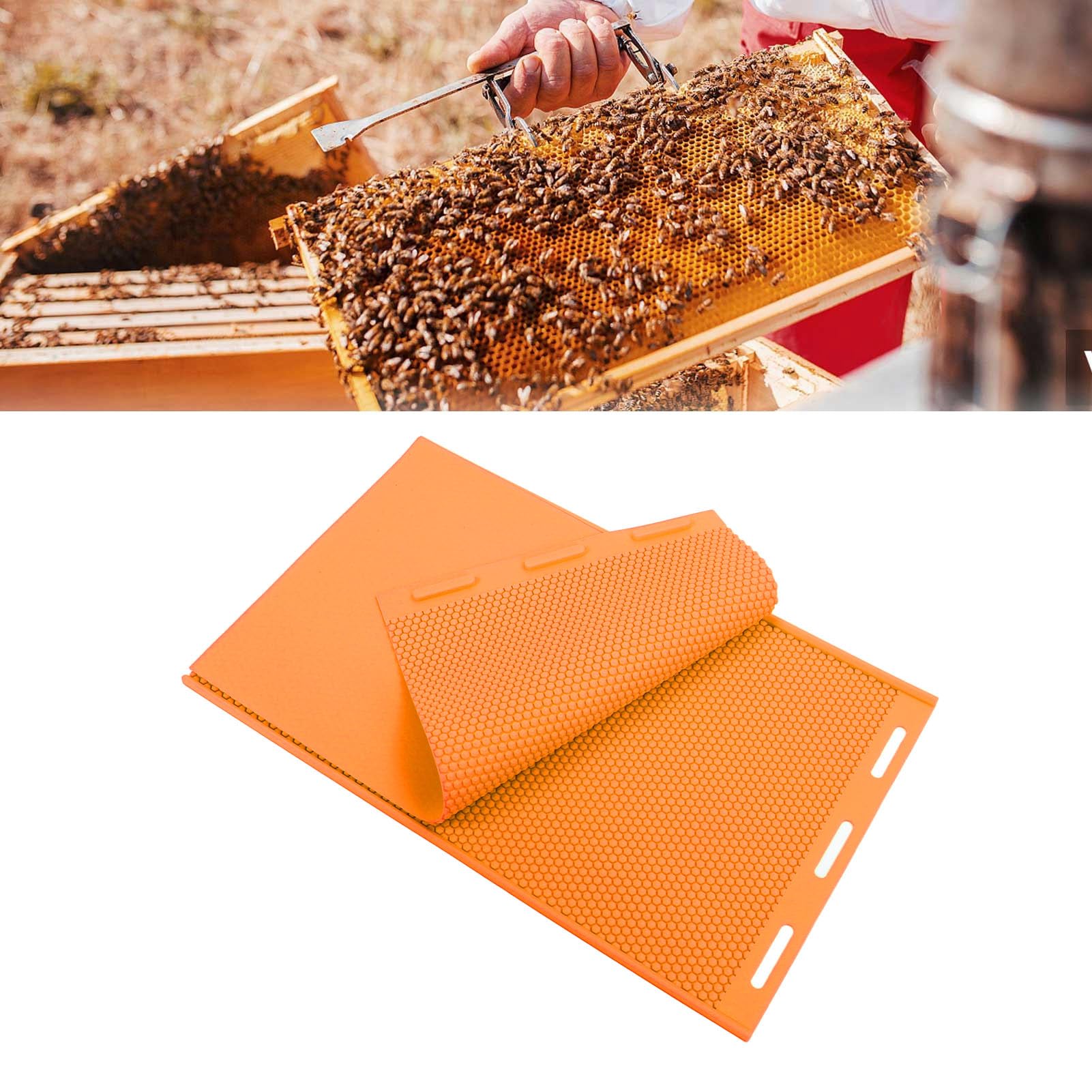 2 szt. silikonowych arkuszy do prasowania wosku pszczelego | 5,4 mm elastyczne 17,7 x 11,2 cala | Produkcja grzebieni pszczelarskich | Składany sprzęt pszczelarski wielokrotnego użytku (pomarańczowy)