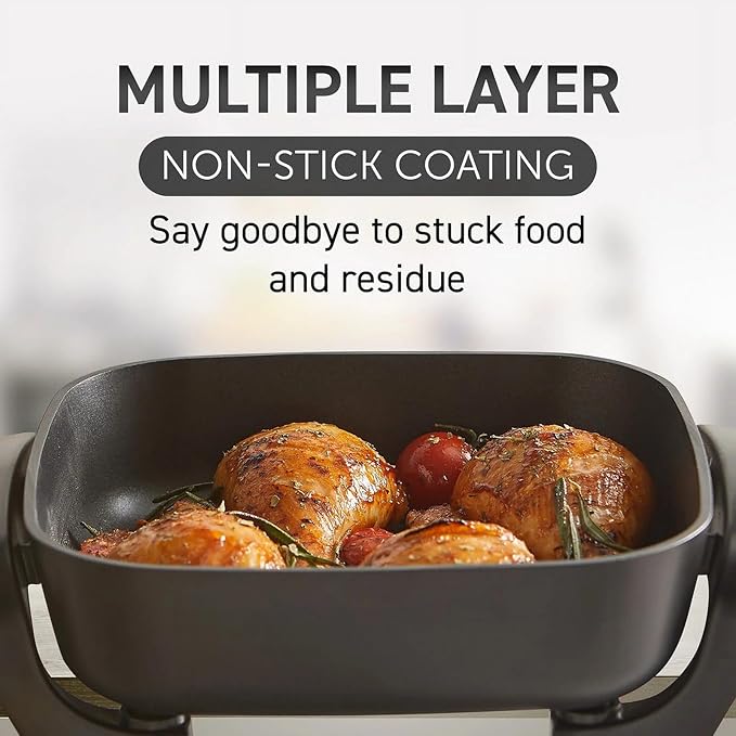 Sartén Eléctrico Antiadherente Familiar con Tapa de Vidrio y Control de Temperatura miniatura 2