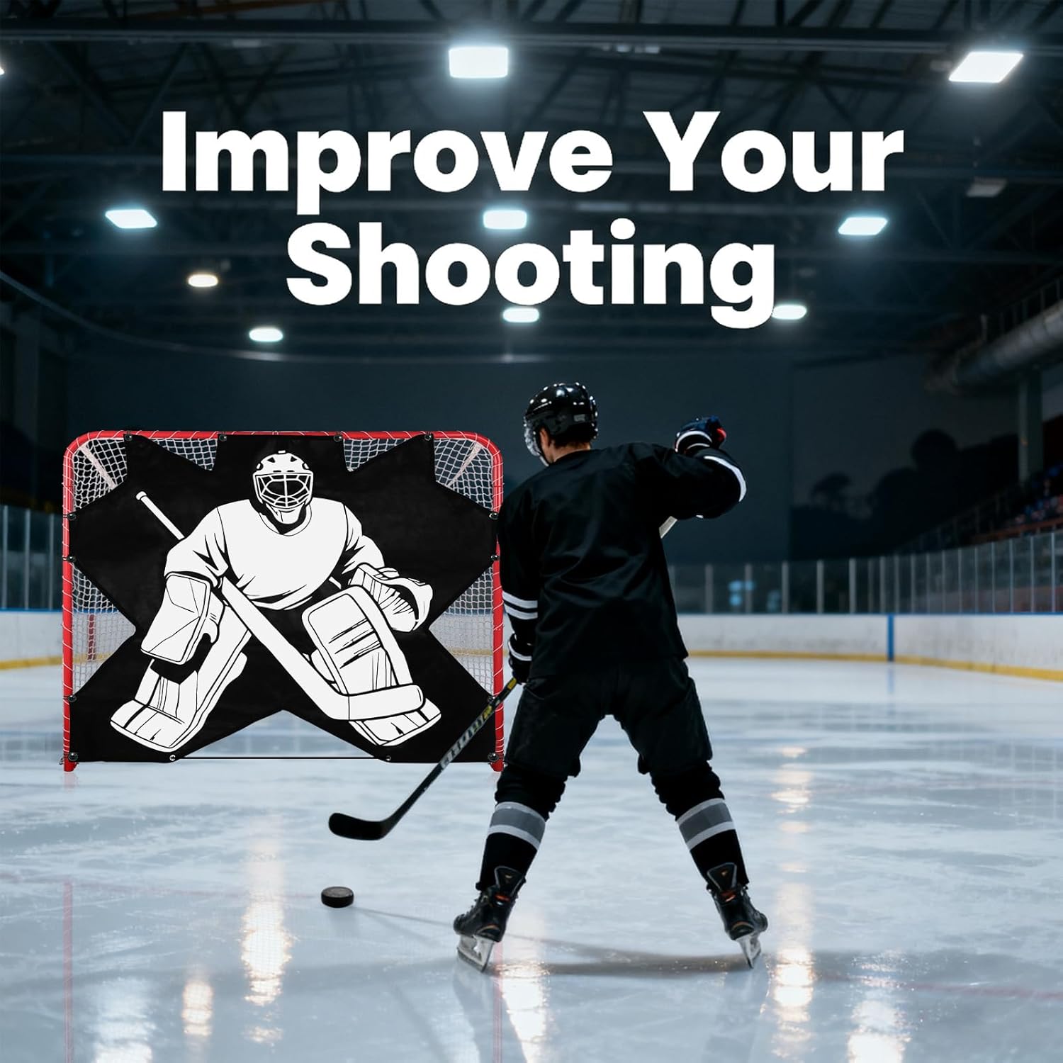 MiniTang Ice Hockey Shooting Target Tarp - Heavy Duty PVC 7 Zone Holes Street Hockey Net Goalie Target for Practicing Shooting Accuracy - Fits 72" Goal