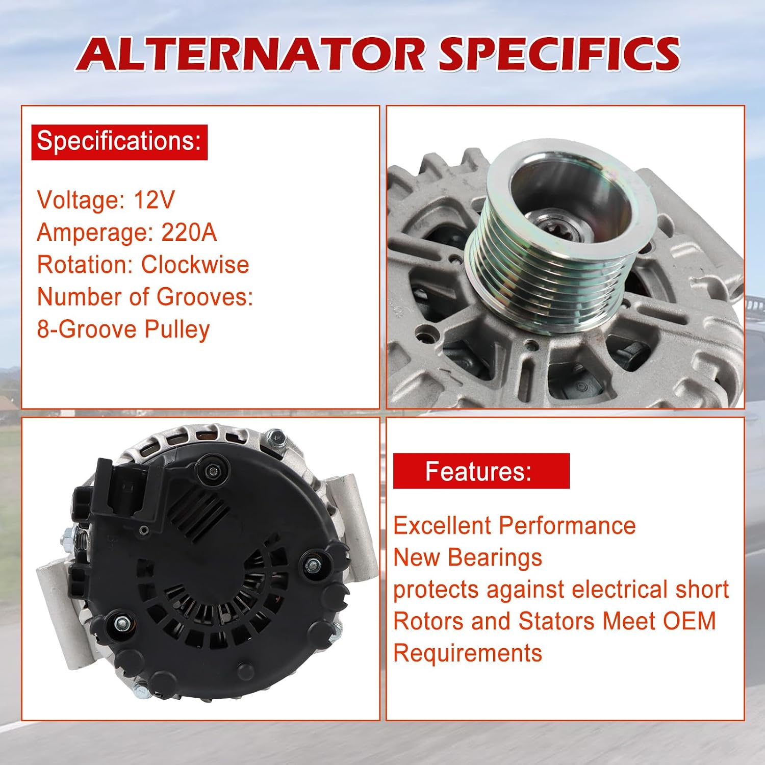 Kessocco A3327 12317603778 New Alternator Replacement for BMW E71 X6 2008-2010 F01 SWB F02 SWB 740i 740Li 2011-2015 12V 220Amp CW 8 Groove Pulley