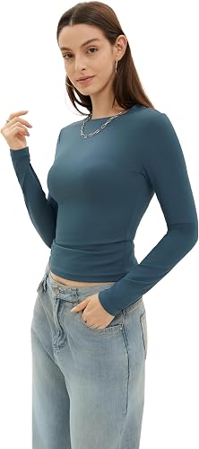 SKYZOO Two Piece Long Sleeve Shirts for Women 2024 Casual Fitted Basic Fall Fashion Crop Tops - Image 3