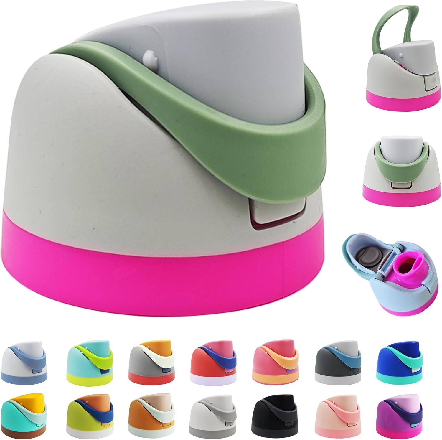 Replacement Cap for Owala Freesip,One Button Water Bottle Top Lid Compatible with Owala Cup 16oz 24oz 32oz 40oz, BPA-Free Replacement Lid Accessory for Owala Free Sip (Pink+Green)