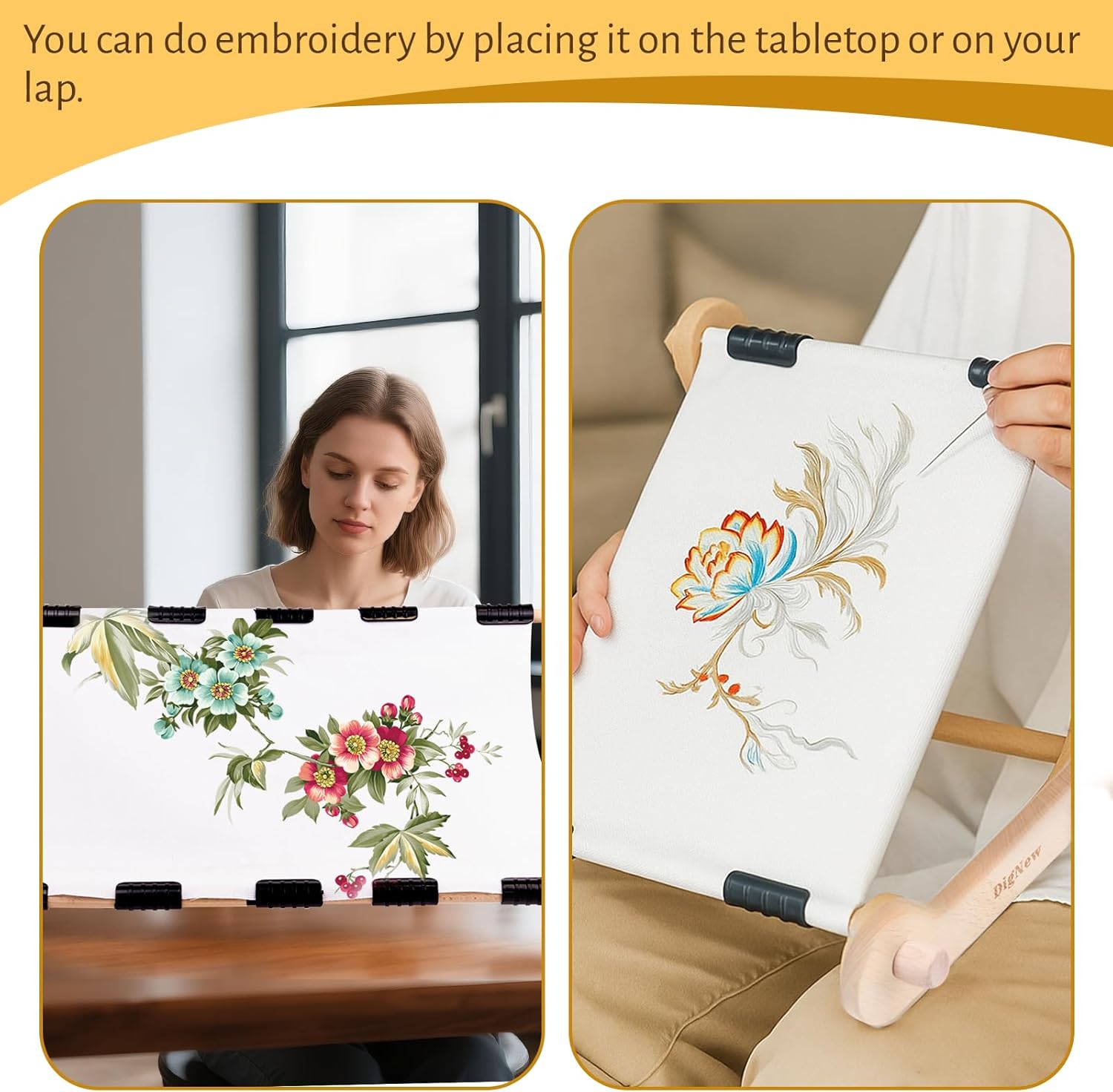 Embroidery Hoop Stand - Adjustable Wooden Embroidery Stand with Screw-Tightening Joints & Custom Clamps - Expandable from 11.8in to 23.6in for Cross Stitch & Needlework