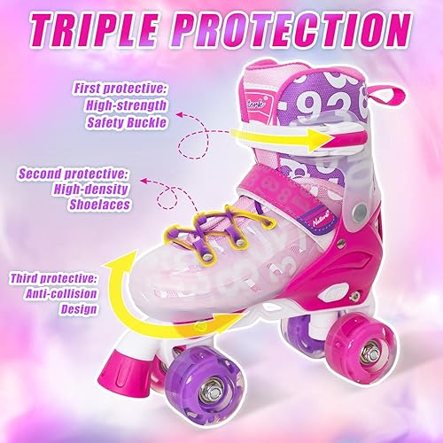 Miniatura 2 de MammyGol Patines de ruedas para niños y niñas, 4 tamaños ajustables para niños y jóvenes, con todas las ruedas iluminadas, patines cuádruples para