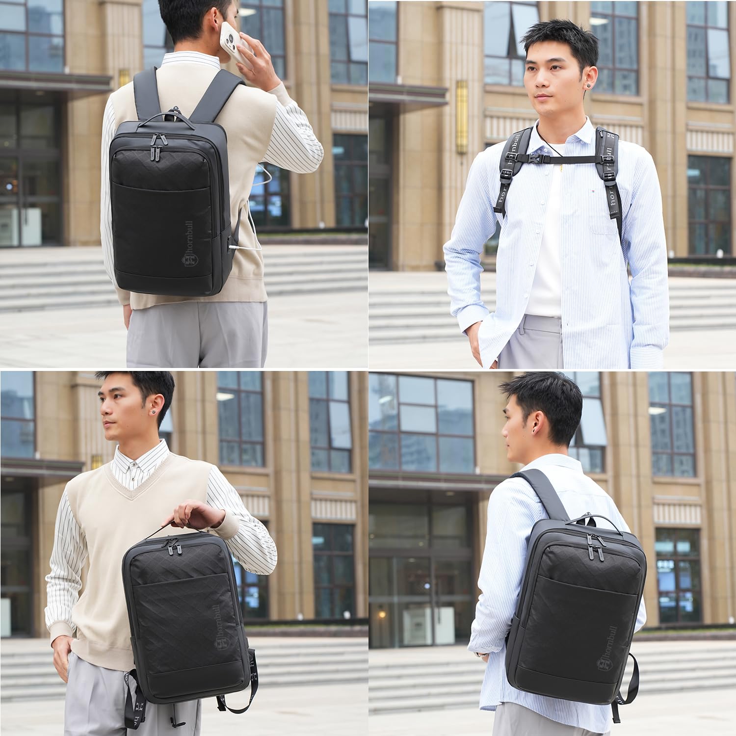 HORNBULL Zurich - Mochila de viaje de oficina de 42 L, mochila para laptop de 17 pulgadas, 3 en 1, expandible y convertible, puerto USB y tipo C, resistente al agua, multicompartimento, mochila para