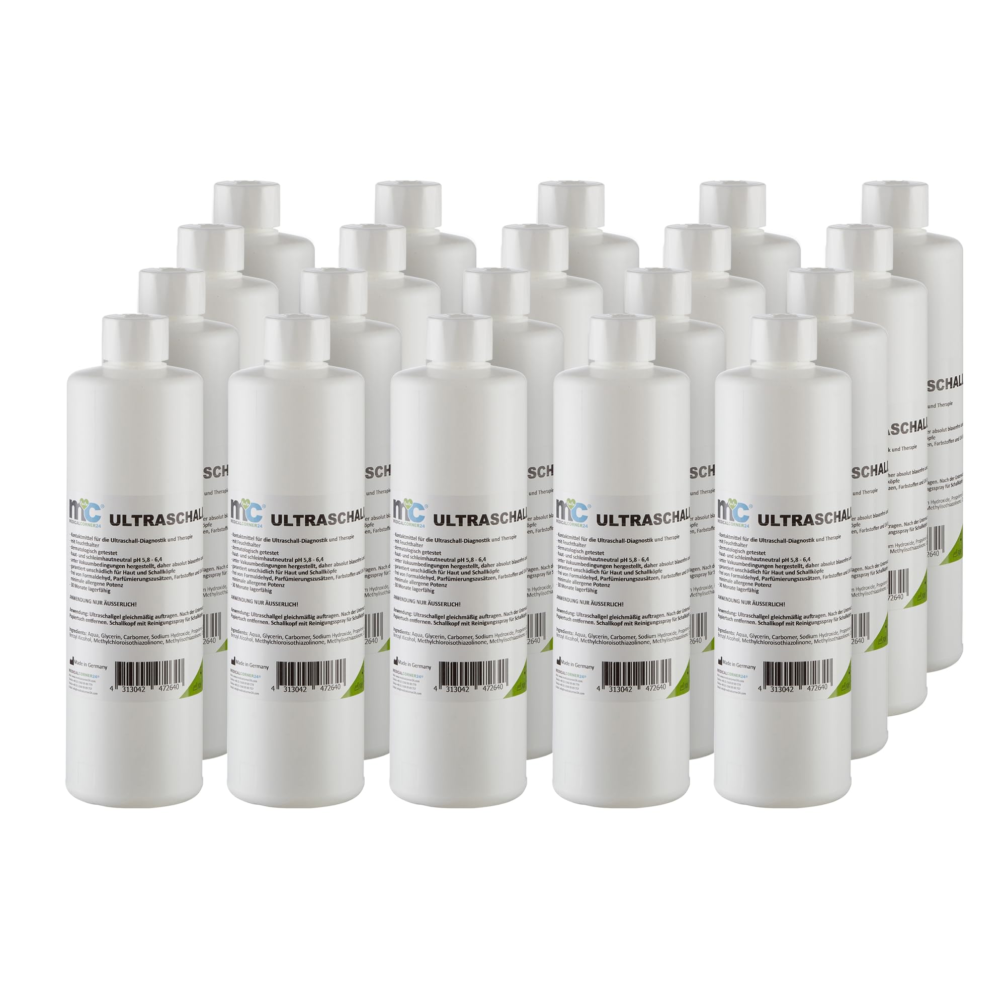 Medicalcorner24 Gel ultrasónico, gel ecográfico, gel de contacto, gel de guía, 20 x 500 ml, 10 litros
