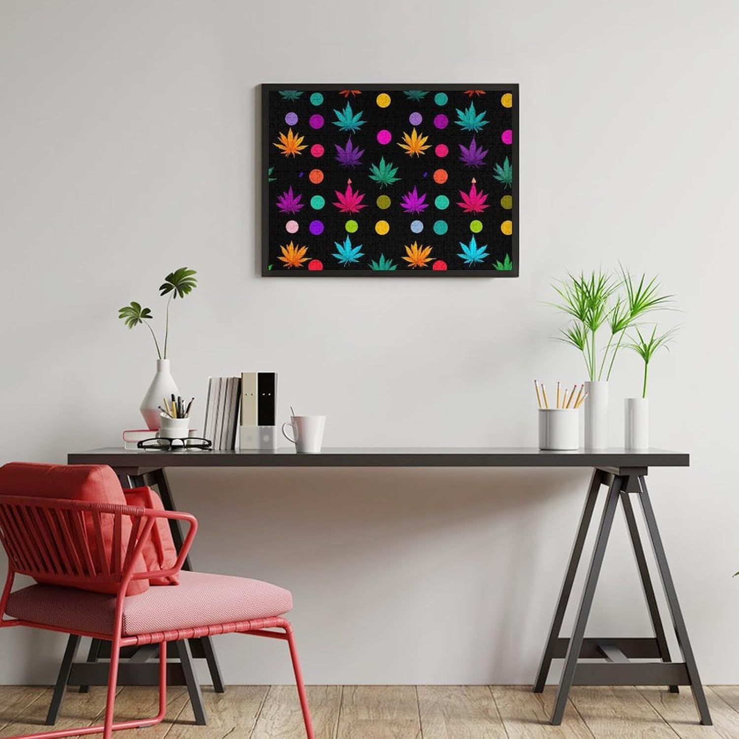 Colorful Weed Leaves Puzzles for Adults 500 PCS Wooden Jigsaw Puzzle Wall Decor Christmas