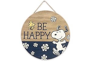 Peanuts Snoopy Be Happy Round Wood Wall Decor - Festive Snoopy Sign for Home Décor