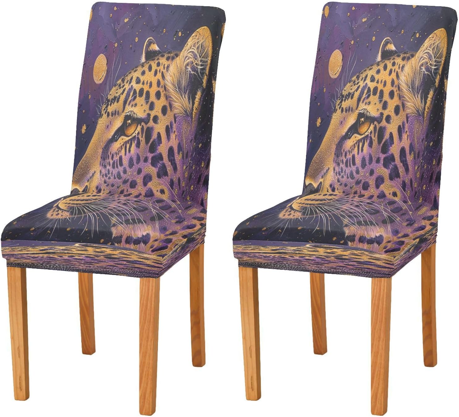 ALAZA Stretch Dining Room Chair Covers, Leopard on Purple Chair Covers Parson Chair Slipcovers Removable Washable for Dining Room Ktichen Ceremony