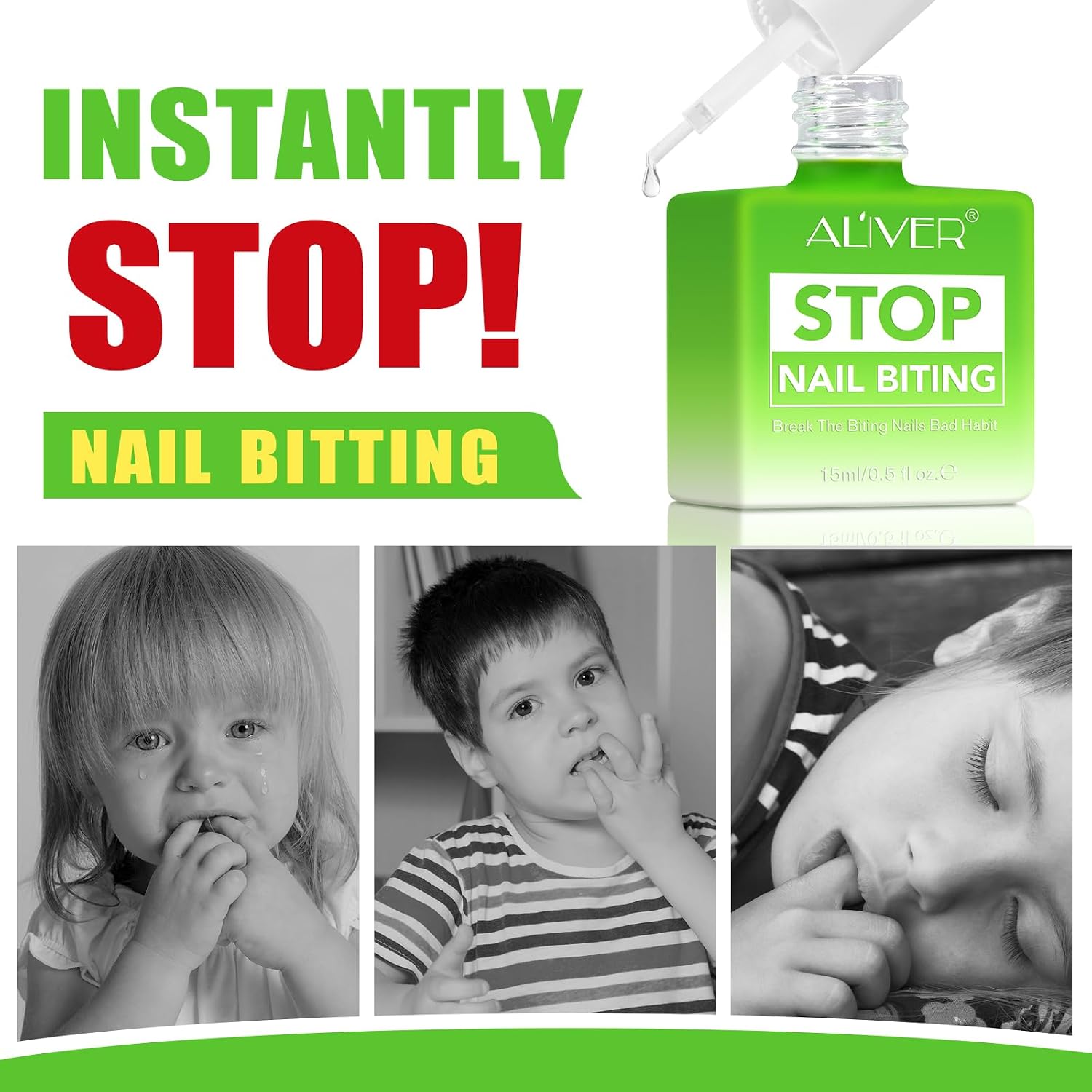 Nail Biting Treatment for Kids, Thumb Sucking Deterrent, Nail Biting Prevention for Kids, Safe and Natural Plant Bitter Formula, Nail Care Stop Biting Nails Repair for Damaged Nails-0.5 floz