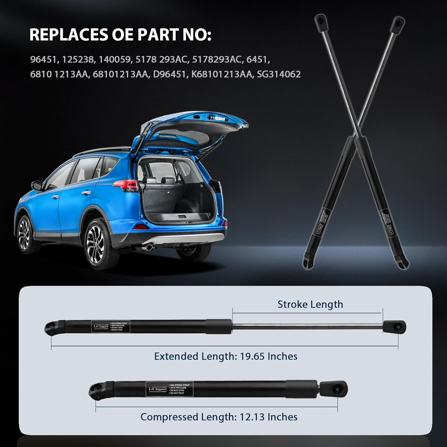Rear Tailgate Lift Supports for Dodge Journey 09-20 (2PC Set) Trunk Gas Spring Kit Replaces 6451 68101213AA