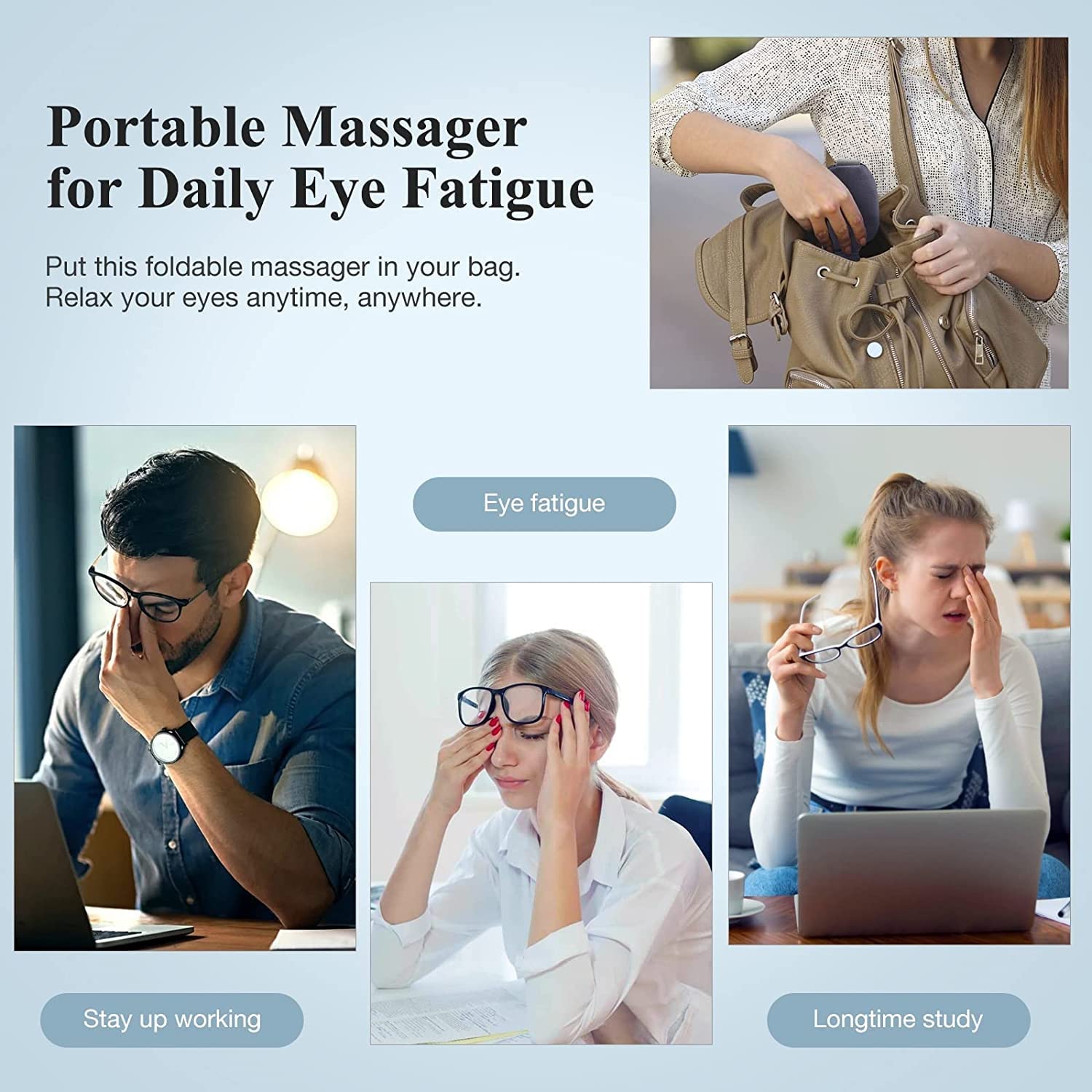 Masajeador de ojos con calor, masajeador de ojos inteligente for migrañas 6 modos con Bluetooth Música Compresión de calor Masaje de ojos Masajeador de ojos con calefacción Plegable for migraña