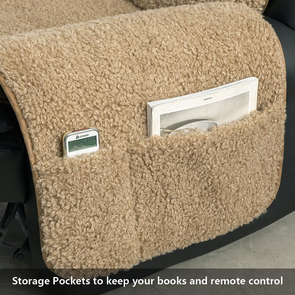 STONECREST Lift Chair Cover, Boer Sherpa Electirc Recliner Slipcover, Stay in Place (Camel, 23" Regular)