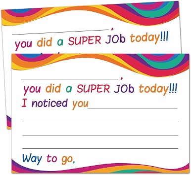Super Job - Teacher Notes to Parents -Positive Postcards from Teachers to Students- Classroom Incentive Cards to Send Home - Motivational Good Behavior Cards-Motivational Notes from Teachers.