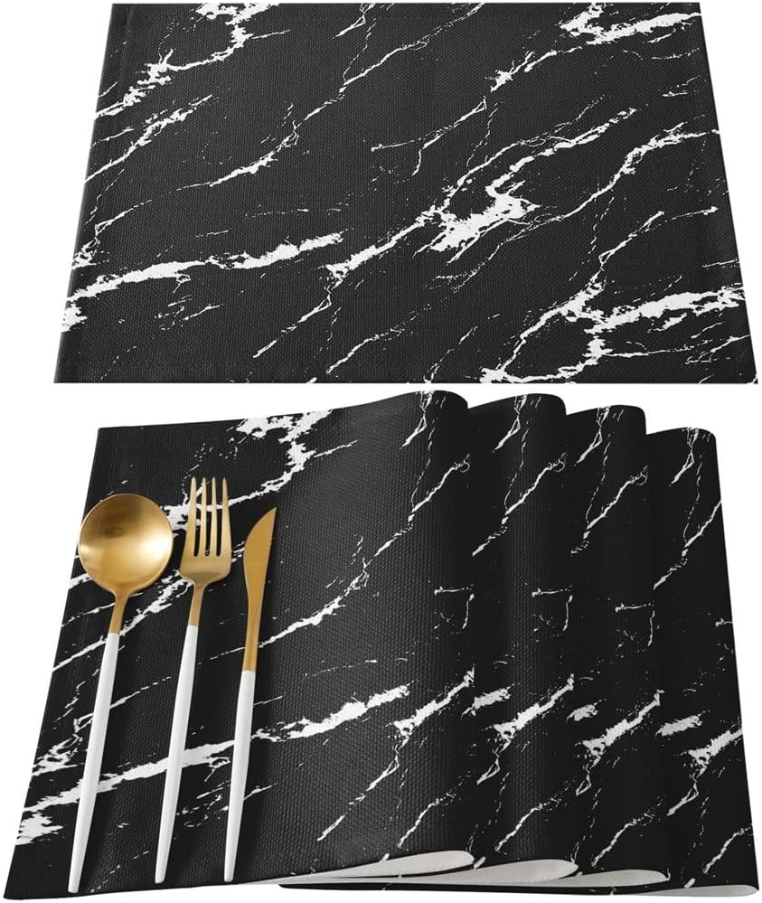 Black Concrete Crack Table Runner Christmas Decorations for Home Table Cloth for Wedding Party Home Decor(4pcs Table mat)