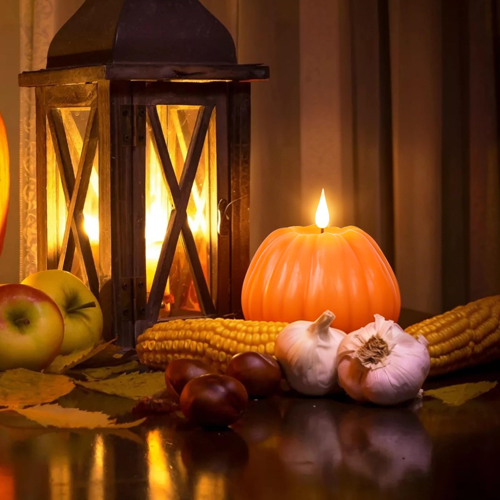 Confezione da 1 candela a forma di zucca senza fiamma, candela a batteria, candela in vera cera, candela LED tremolante, decorazione per la casa, Halloween, Ringraziamento e autunno candela