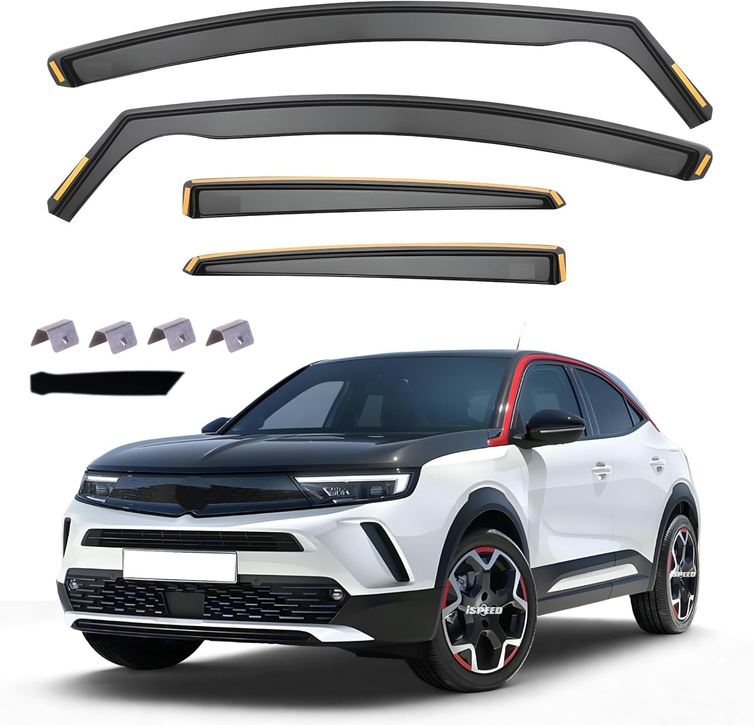 4 szt. Przezroczyste deflektory przeciwdeszczowe do przednich i tylnych szyb samochodowych kompatybilne z Opel Mokka po 2022 roku