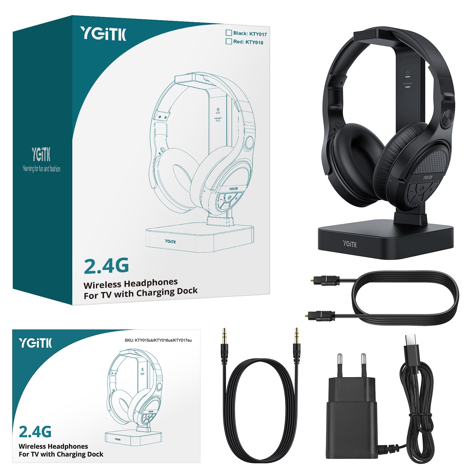 Casque TV sans Fil avec 2.4GHz RF Chargement de l'Émetteur Casque Audio sans Fil Casque Hi-FI Écouteurs Casque Supra-auriculaire avec Numérique Optique Port de Sortie AUX/3,5mm/RCA