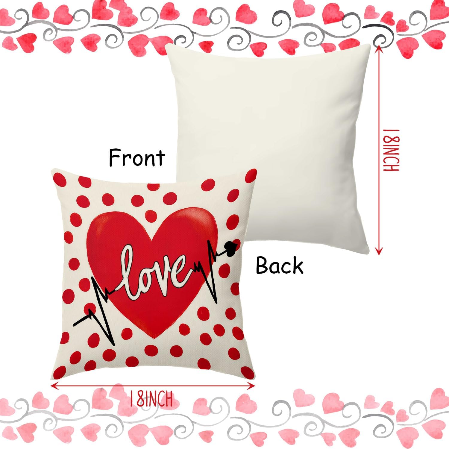 BBOLDIN Valentines Day Throw Pillow Covers 18x18, Red Polka Dot Heart Pillow Cases Set of 4, Love Holiday Cushion Covers Decorations for Sofa Couch Living Room - Image 2