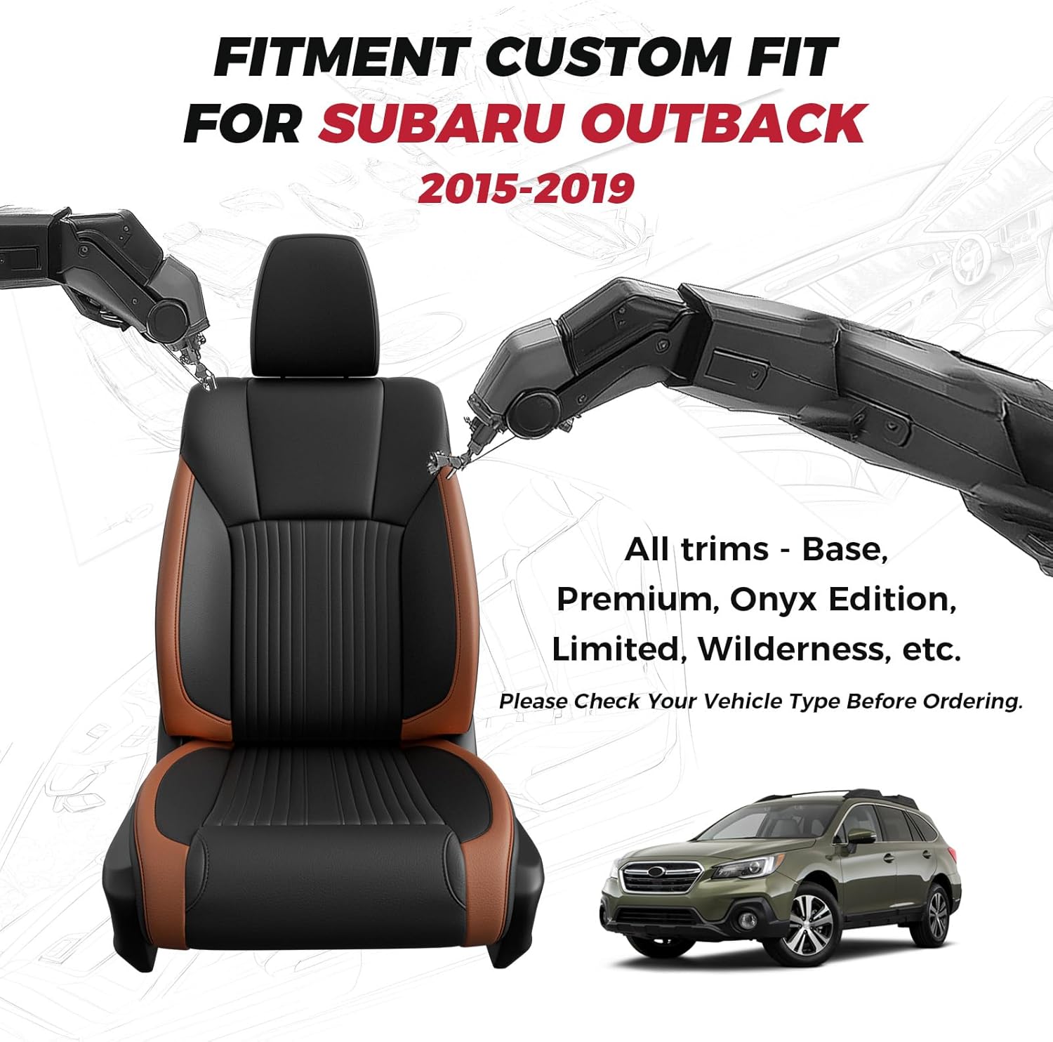 Custom Seat Covers for Outback 2015 2016 2017 2018 2019 Full Set Limited,Touring,Premium for Outback Accessories Waterproof Leather