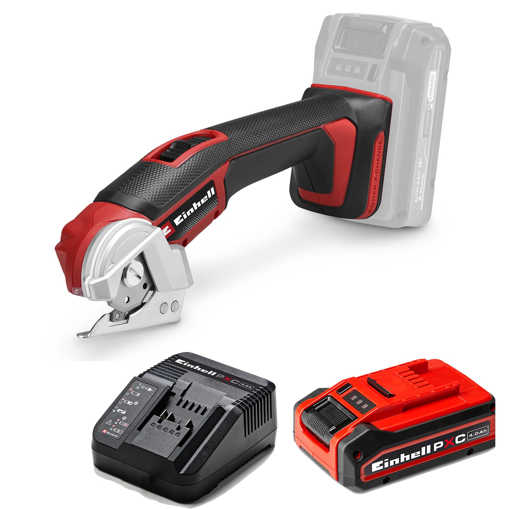 Einhell Akku-Universalschneider TE-UC 18/6 Li Power X-Change (18 V, Universalschere für Materialien bis 6 mm, LED-Licht, Schnittlinienanzeiger, inkl. 4,0Ah PLUS Akku & Ladegerät)