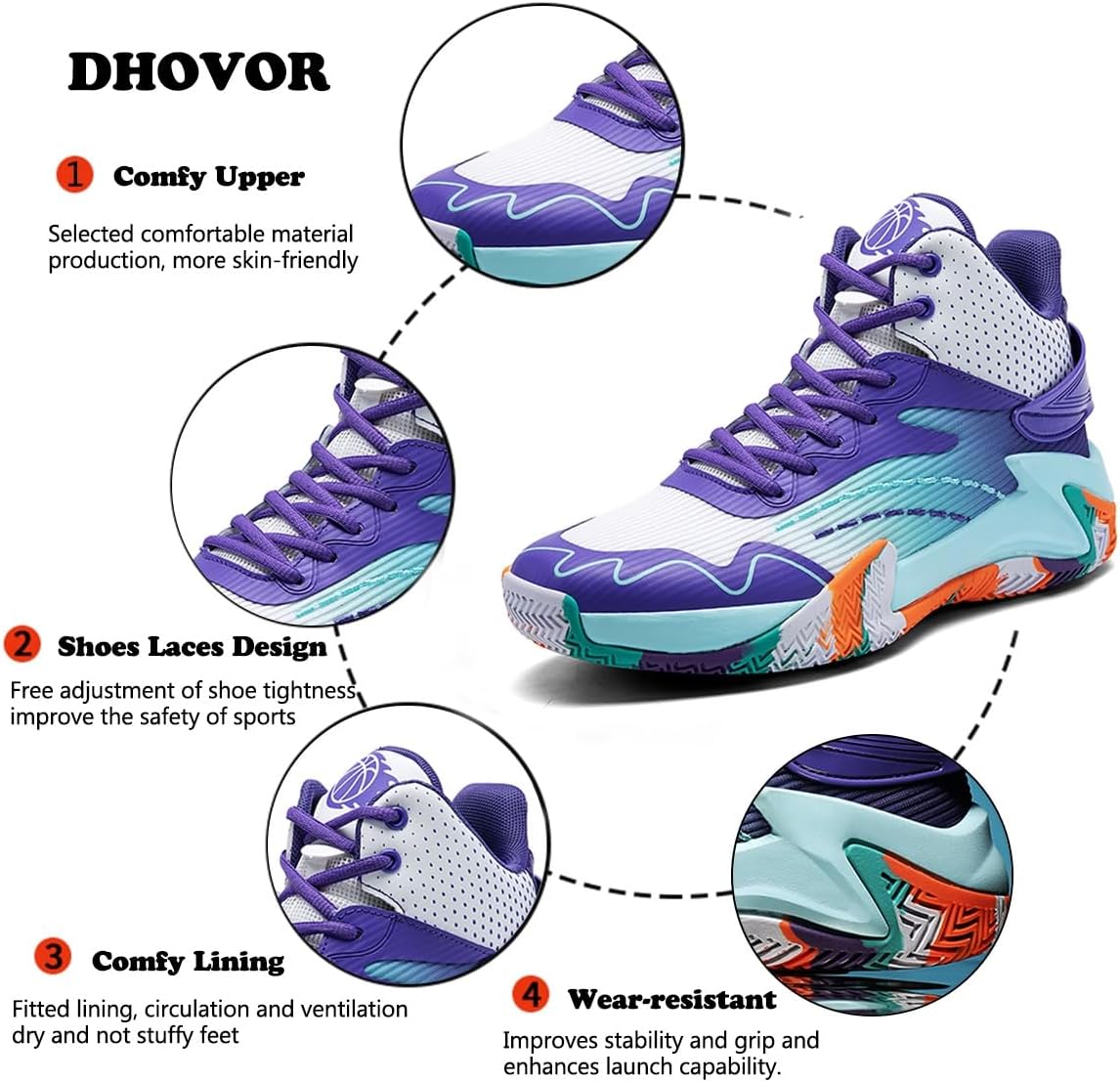 Mens High-top Basketball Shoes, Youth Fashion Basketball Sneakers, Non Slip Basketball Trainers Sports Shoes for Men Walking Shoes Indoor and Outdoor