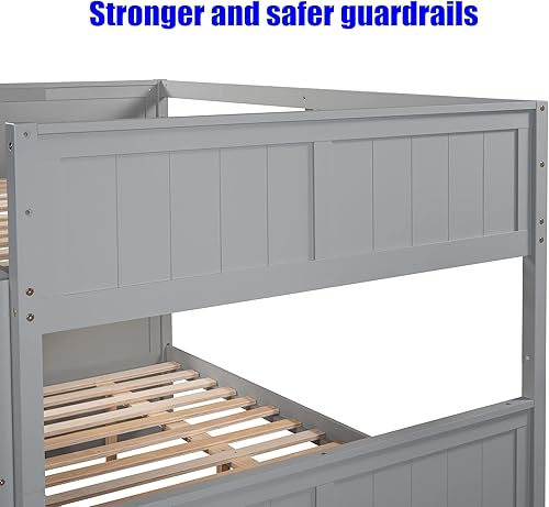 Miniatura 6 de Litera convertible de madera maciza más fuerte y segura de tamaño matrimonial sobre matrimonial con nido, base de litera gruesa más estable, litera