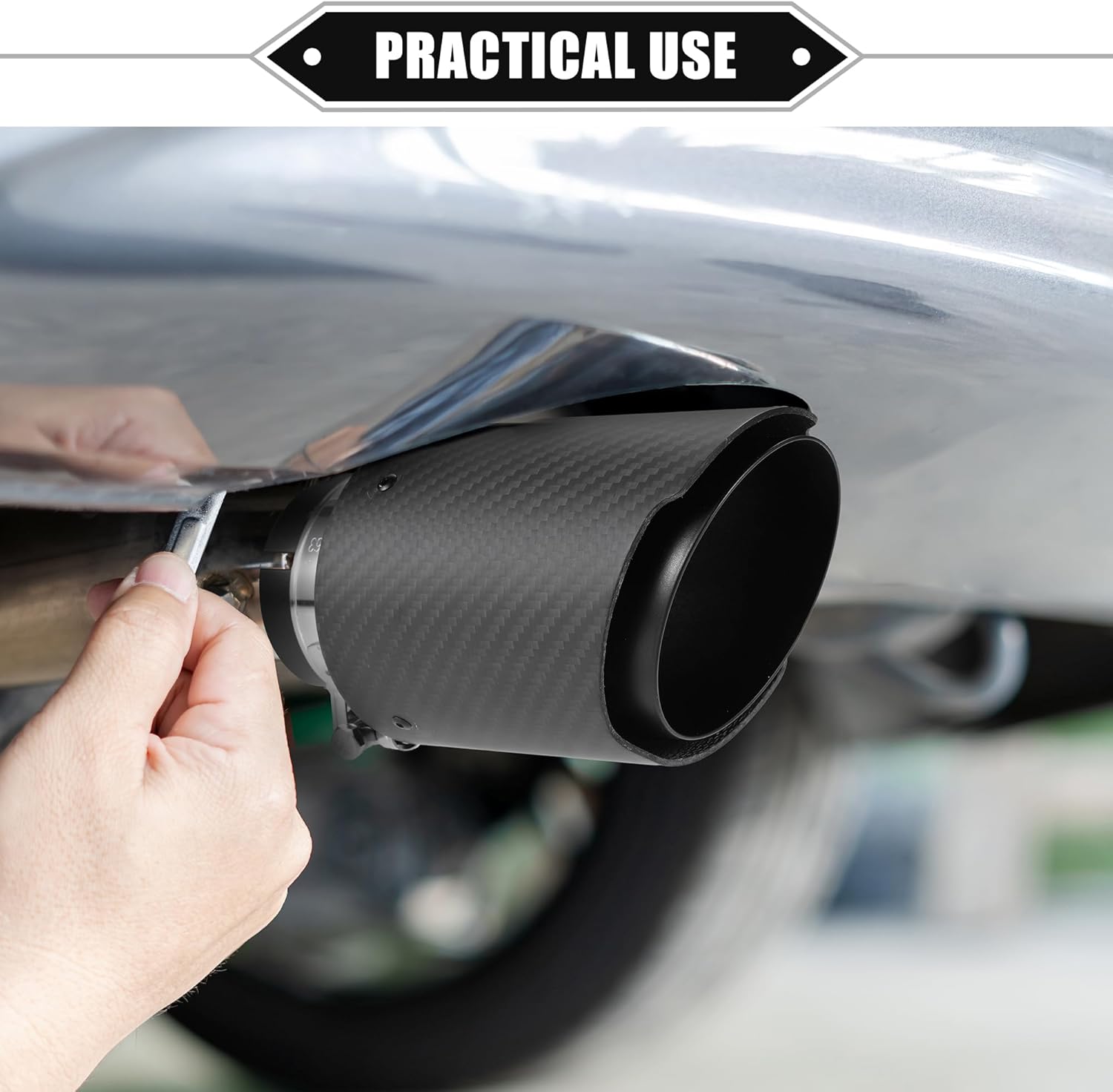Car Exhaust Tip Tail Pipe, 2.4 Inch Inlet 3.7 Inch Outlet 6.3 Inch Length Universal for Exhaust Rear Muffler Tip Anti-Corrosion Stainless Steel Carbon Fiber Pattern Matte Black