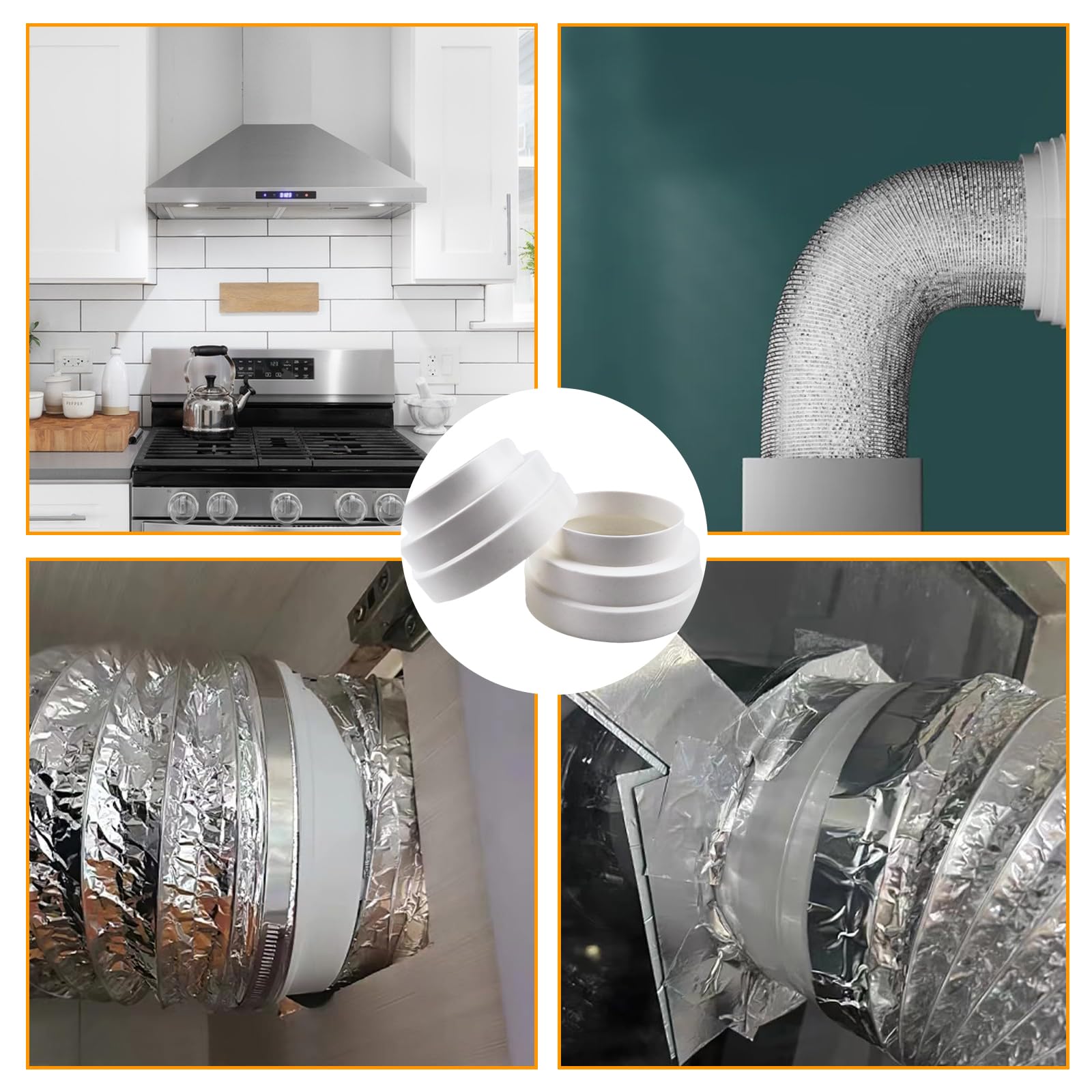 Reduzierverbinder Ø120 150 160mm 2 STK AbluftReduzierstück Reduzierverbinder Lüftungsung ABS Reduction Rohr mit 2 Edelstahl Schlauchschellen und 2 Rollen Aluminiumfolienband (A)
