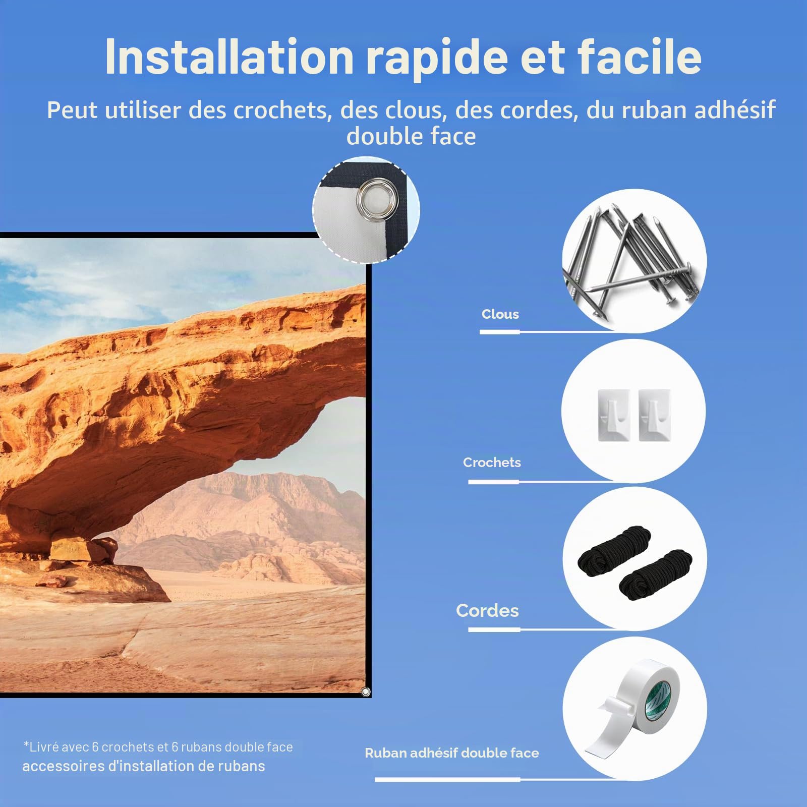 Docooler Écran de projection HD portable de 80 pouces 16:9 pliable et robuste pour films en plein air, home cinéma, bureau