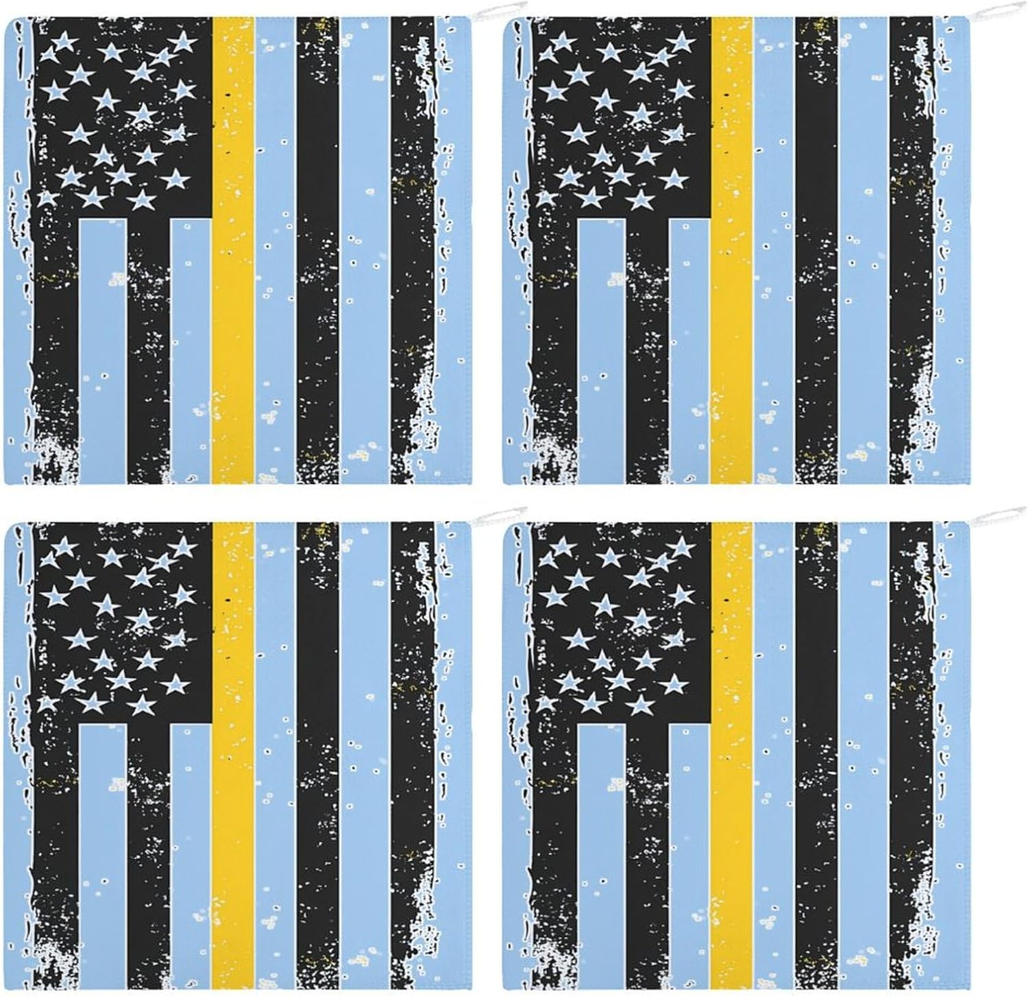 Vintage 911 Dispatcher Thin Gold Line Flag Hand Towels for Bathroom Kitchen Towels Small Towel Handkerchiefs with Hanging Loop 4PCS