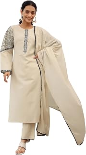 Libas Solid Cotton Blend Straight Kurta with Palazzos and Dupatta Price In India