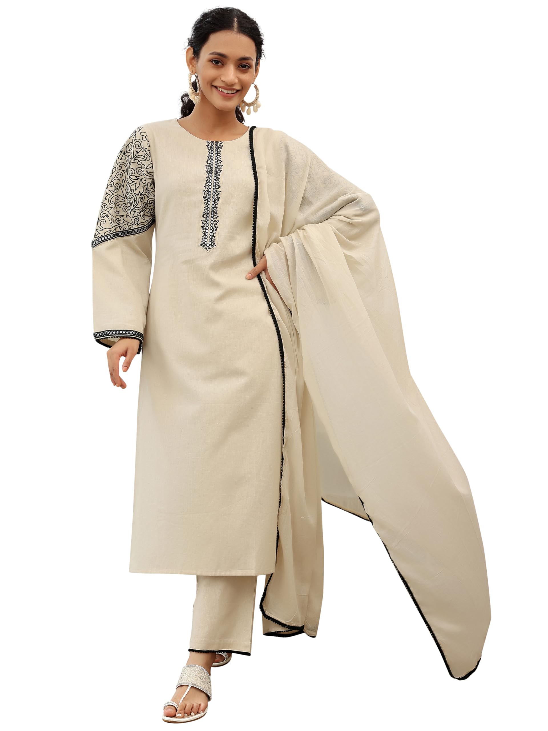 libas Women's Cotton Blend Kurta Sets (27640H_Beige-picture-29