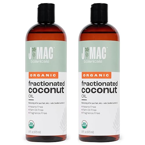 J MAC BOTANICALS, Aceite de coco fraccionado orgánico (32 onzas, paquete de 2 botellas de 16 onzas), aceite de coco fraccionado para aceites