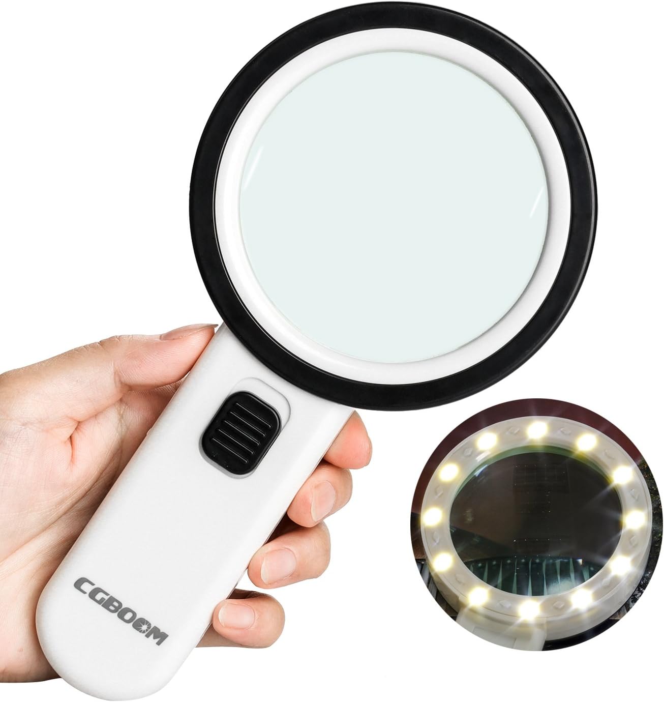 Magnifying Glass LED Magnifier,30X Illuminated Magnifier Handheld with 12 LED Lights Reading Magnifying Glass Double Glass Lens for Seniors Read, Coins, Stamps, Map, Inspection, Macular Degeneration