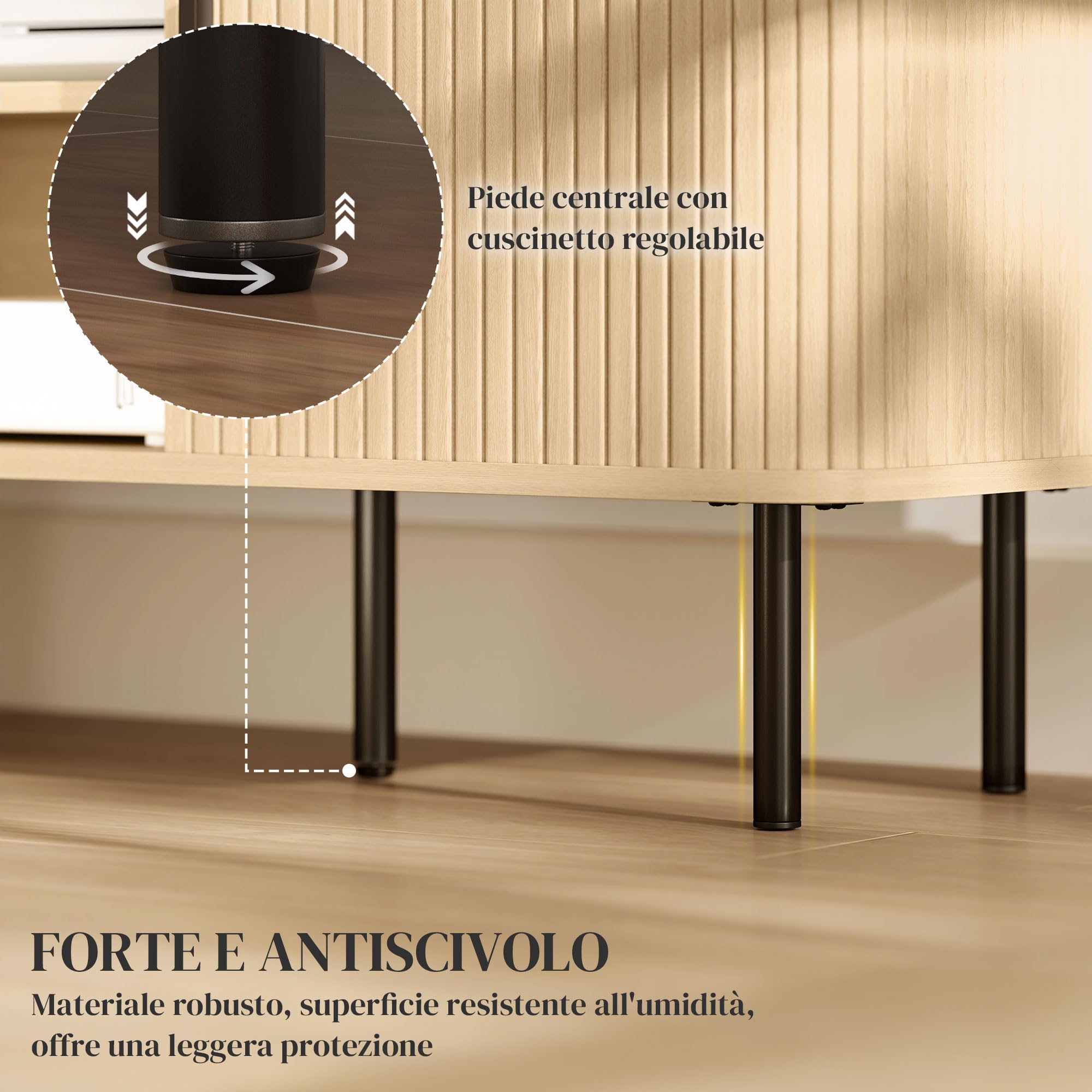 Mobile TV HOMCOM 55 Pollici Con 2 Armadietti E 2 Ripiani - Legno E Acciaio, Design Moderno - Foto 6